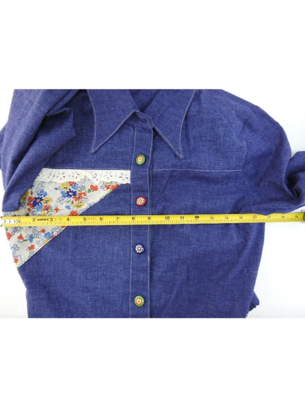 Vintage Women's ArtBro Size 9 Patchwork Dress Skirt Set Floral Denim 70s LS - Picture 16 of 16